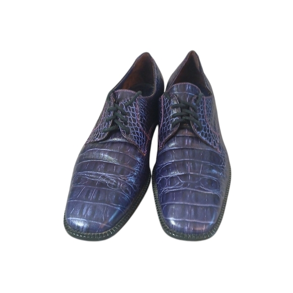 Maggio & Rosetto Purple Crocodile Embossed Leather Oxford Flats Women's sz 8-8.5 - Picture 2 of 12